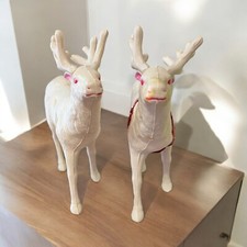 2 Vintage Occupied Japan Celluloid White Reindeer Christmas Mid Century 7