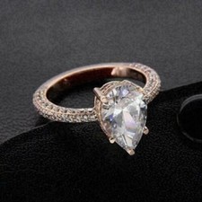 Lab Created 2.60CT Pear Shape Diamond 14K Rose Gold Over Engagement Wedding Ring