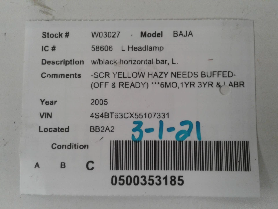 Conjunto de faros izquierdos usados se adapta a: Subaru Baja 2005 con barra horizontal negra izquierda Foto 4 de 4