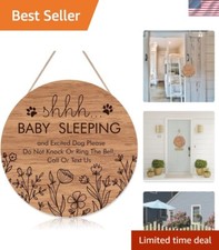 Cute Baby Sleeping Sign - Round Wooden Plaque, Do Not Knock, 12-Inch Decor