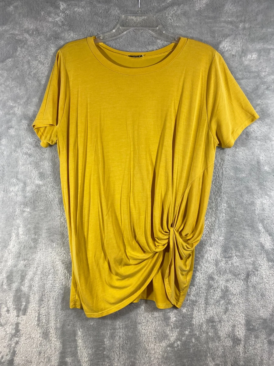 Jodifl Women s Short Sleeve Mustard Yellow Knotted Front Shirt