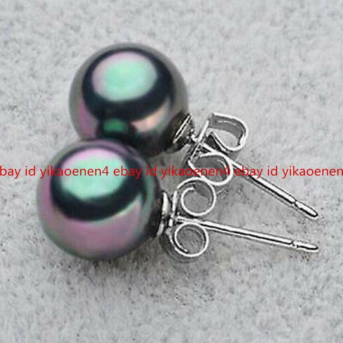 8/10/12/14MM Round South Sea Shell Pearls Silver Stud Earrings - Picture 8 of 20