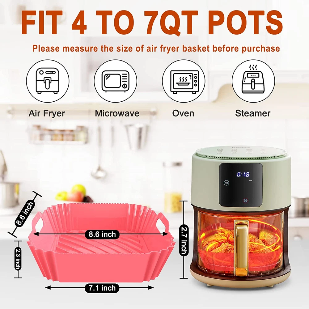 Air Fryer Silicone Liners Square 2 Pack Magnetic Air Fryer Cheat Sheet