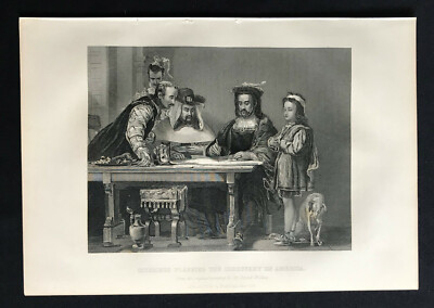 steel engraving Columbus Planning The Discovery of America Sir David Wilkie #1