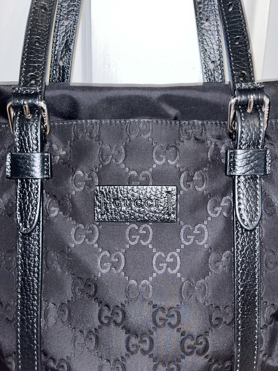 Gucci Nylon Monogram 2-Way Tote Black Detachable Strap Top Handle