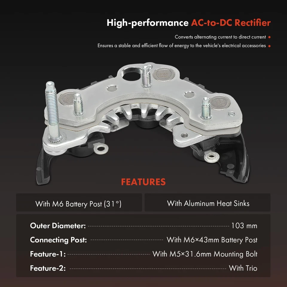 Diodo rectificador alternador con trío para Nissan Pathfinder D21 1990-1993 240SX Foto 2 de 4
