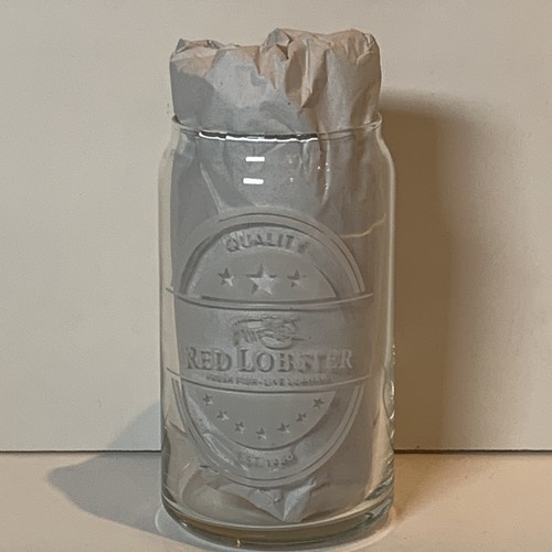 Red Lobster Restaurant Can Shaped 16 oz Etched Logo Beer Drink Glass Cocktail