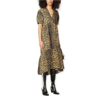 Topshop Leopard Print Short Sleeve Fit \u0026 Flare Midi Dress 100% Cotton Size  4 | eBay