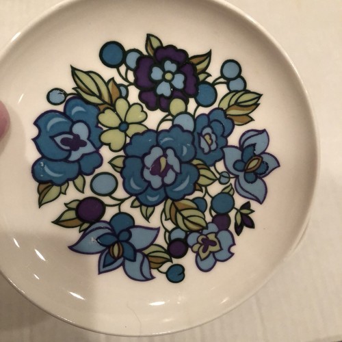 2 Matching Ridgway Butter Pat Dishes AMANDA A6 27 Blue Purple And Green Floral - Picture 6 of 12