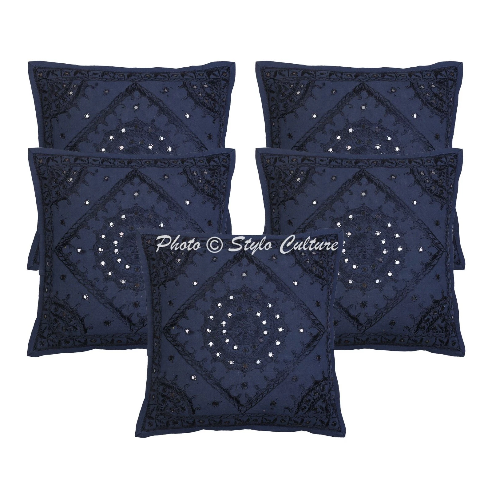 Pillow Cover Handcrafted Boho Embroidered Decor Car Sofa Cushion Case 16 x 16 in