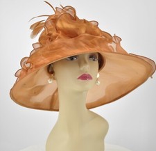 Kentucky Derby Church Tea Wedding Hat Brown Organza Wide Brim