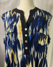 Ladies, Time Line Colorful,Abstract, Sleeveless Sweetheart V-Neck Pockets Sz. XL