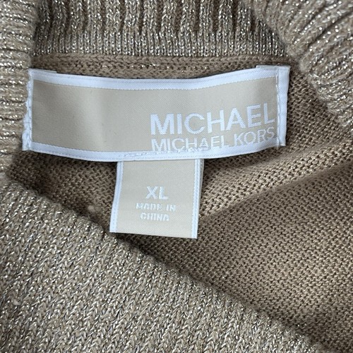 Michael Kors Sweater Blouse Womens XL Gold Sparkle Turtle Cowl Neck Ruched - Picture 7 of 13