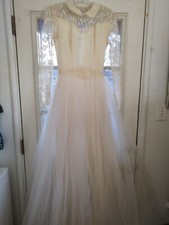 1950s White Lace Wedding Dress Bridal Gown Full Skirt Rockabilly 50s VTG S