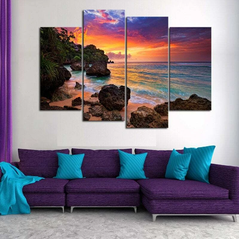 Multi Panel Print Hawaiian Beach Sunrise Canvas 5 Piece Wall Art Sunset Ocean - Image 2 of 4