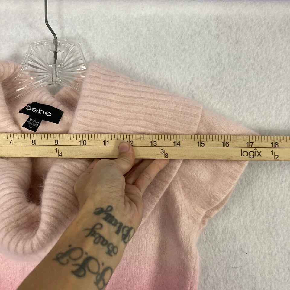 De colección BEBE Ombre Suéter Capucha Cuello Pullover Suéter Rosa Juniors M SS Pelo de Conejo Foto 4 de 4