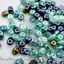 Czech SuperDuo 2-hole Beads, Teal Dragonfly MIX 2.5x5mm 10 Grams