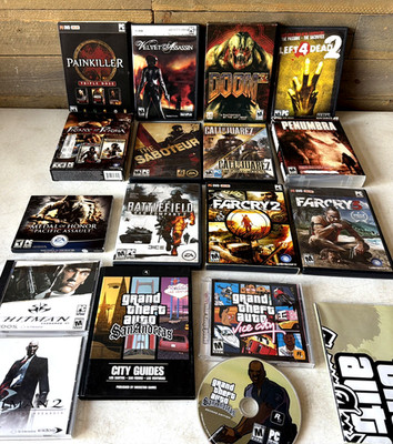 Huge PC Video Game Collection Lot Of (17) Games Complete Doom 3 Farcry Hitman +