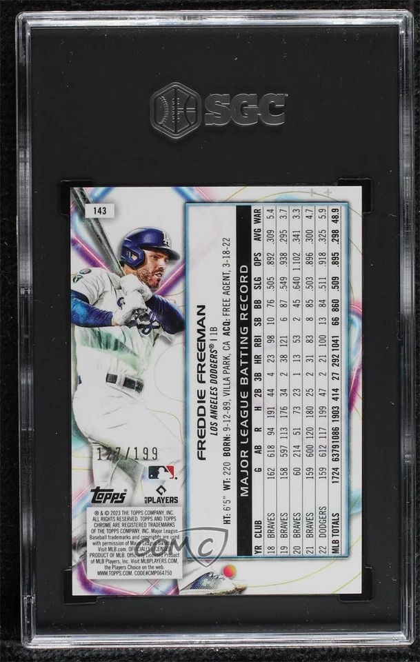 2023 Cosmic Chrome Aqua Equinox Refractor /199 Freddie Freeman SGC 9.5 Mint+ - Image 2 of 2