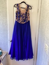 Sherri Hill Size 18 Blue Nude Sequin Embroidered Sleeveless V-Neck Gown GUC