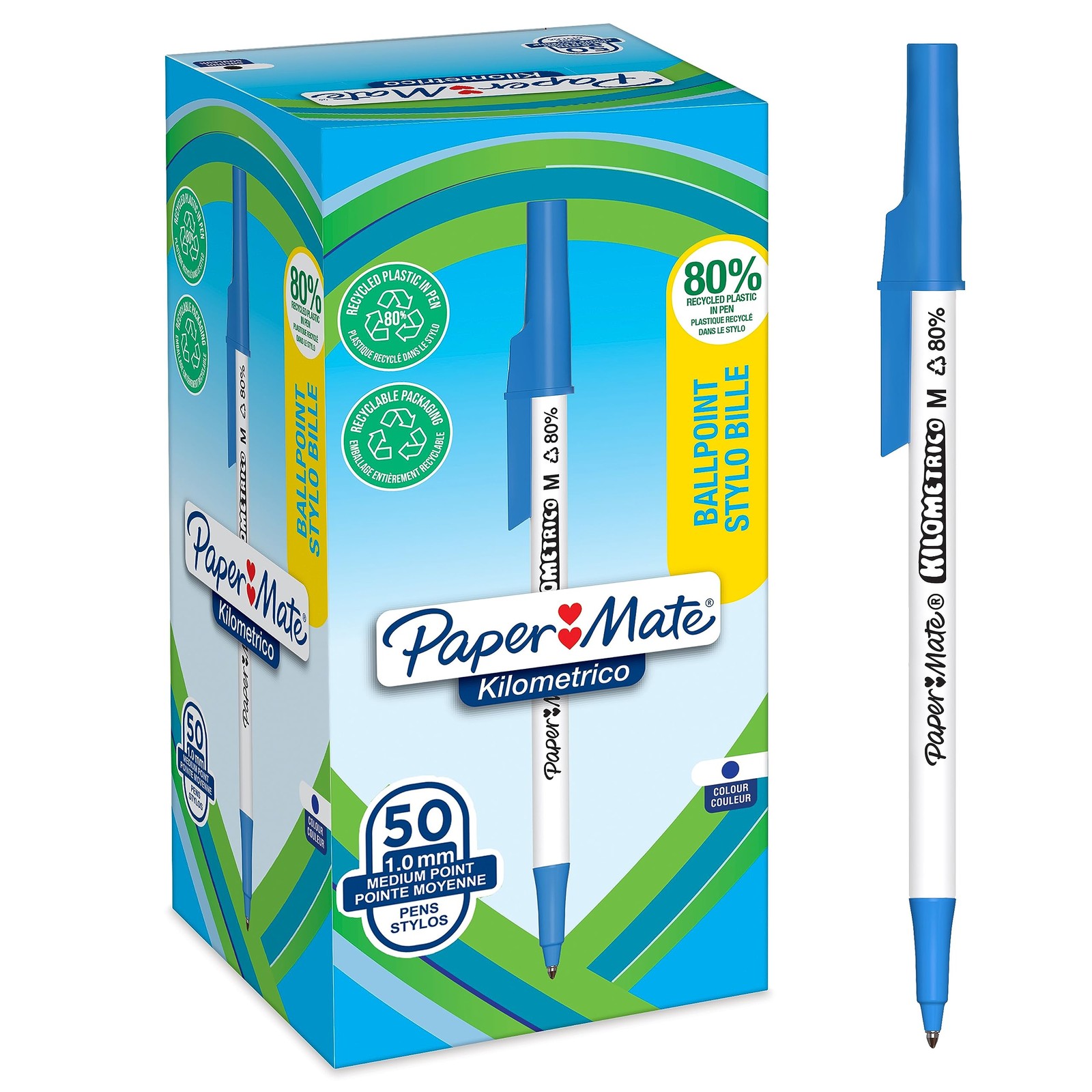 Stylo Kilometrico encre bleue longue durée avec pointe moyenne 1.0 mm