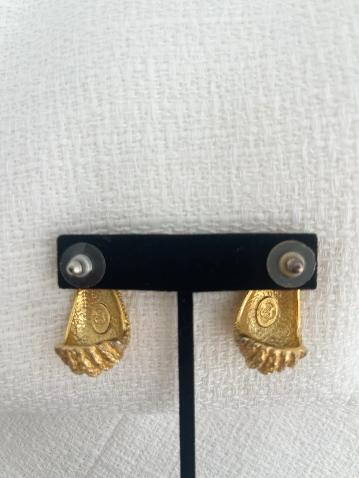 Premier Designs Dynamite 3816Goldtone Shell Look EarringsHalf Hoop Textured - Image 3 of 4