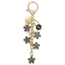 Initial Letter Keychain, Cute Flower Letter-I Keychains for Women Girls Black