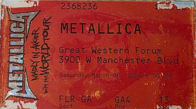Metallica Ticket 2004 Los Angeles Forum - Very Rare w/ Godsmack