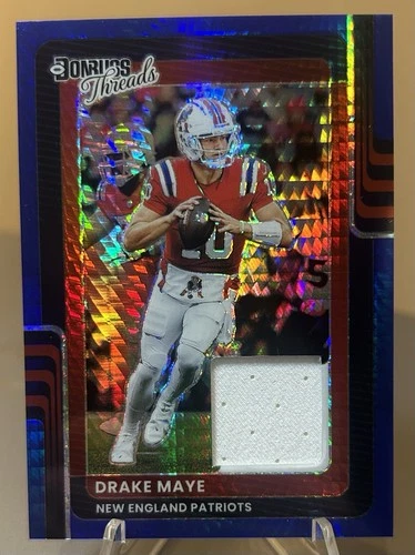 2025 Panini Donruss Optic Threads Blue Hyper Prizm Patch Drake Maye MEM Patriots