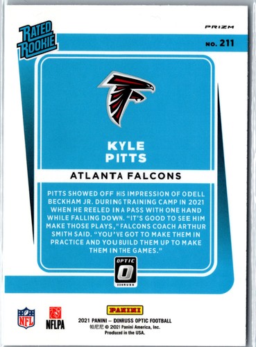 Kyle Pitts 2021 Donruss Optic Holo #211 Rookie Atlanta Falcons RC - Picture 2 of 2