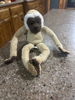 Russ Berrie Luv Pets Monkey Benny Brown Black Bean Bag Hook & Loop Plush 9''