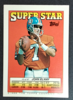 1988 Super Star Sticker Back John Elway #3/Wilburn #110, Patterson #196 NrMt BXU