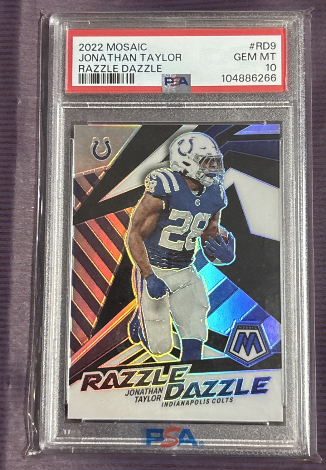 2022 Panini Mosaic Razzle Dazzle SSP Case Hit #RD9 Jonathan Taylor PSA 10 Colts