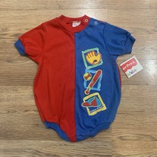 VTG 90s Fisher Price Baseball Boy  s 18 Mo Primary Color Block Vintage Body Suit