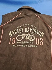 Harley Davidson 1903 Pearl Snap Sleeveless Shirt Black/Pink Motorcycle Biker XL