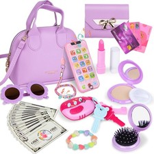 Purple Play Purse for Little Girls Ages 3-6, My First Purse Toy with Handbag,...