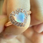 925 Sterling Silver Ring 4mm Heart Natural Opal Gemstone Zircon Rose Gold Plated — photo 6