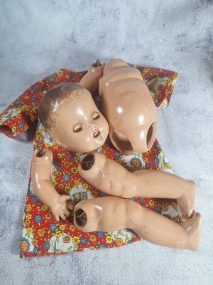 Vintage 1920's 1930's Composition Baby Doll With Sleep Eyes & Painted Features