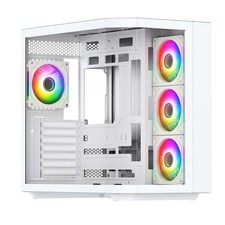 Image of Vida Edge White ARGB Gaming Cube Case w/ Glass Side, Front & Corner, ATX, 4x ARG