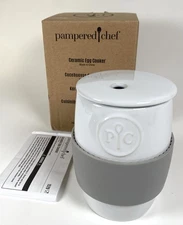 Pampered Chef Ceramic Microwave Egg Cooker with Silicone Sleeve #1529 - OPEN BOX