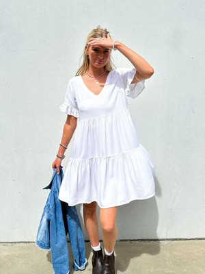YOURS TRULY Keke Linen White Tiered Mini Dress Size 6 AU / 2 US | eBay UK