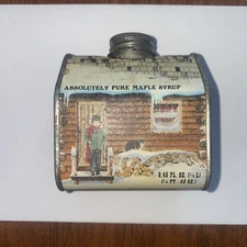 Adorable Vintage Pure Maple Syrup Log Cabin Tin New England Container Co 16.9 oz