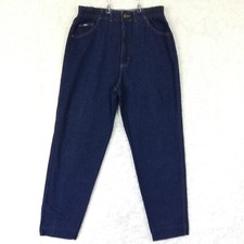 Vtg Lee Womens Jeans Tapered Mom Blue Denim Elastic Waist Dark Wash High Rise 12