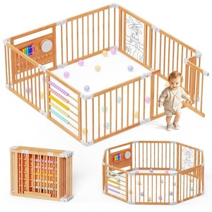 Laufstall Baby Holz mit Spielcenter–160x160x61cm Verstellbare Größe & Form