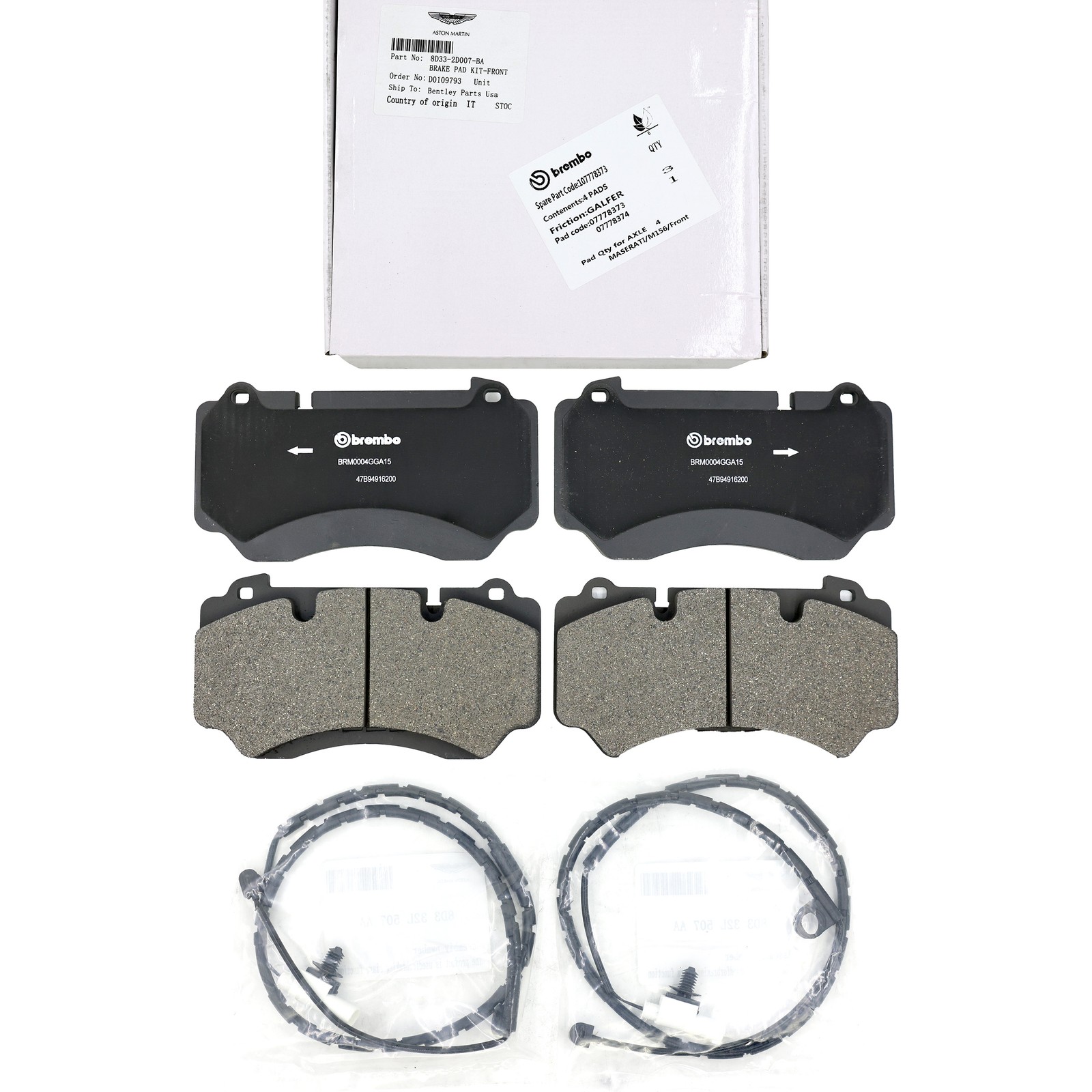 For 2013-2016 Aston Martin DB9 Vanquish DBS Virage Front Brake Pad 8D33-2D007-BA