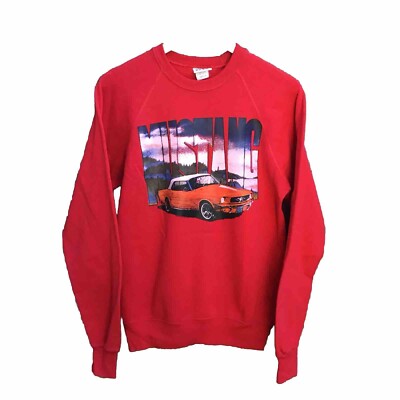 Vintage 80s Bassett Walker Ford Mustang red crewneck sweater mens medium 