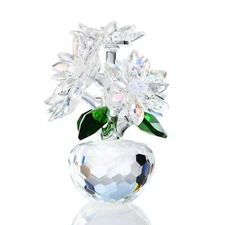 Crystal White Daisy Flower Figurine Glass Daisy Bouquet Floral Collectible De...