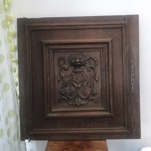 Französische antike geschnitzte Paneeltür massiv Nussbaum Holz Urne Meerestiere 25 Zoll x 25 Zoll - Bild 3 von 14