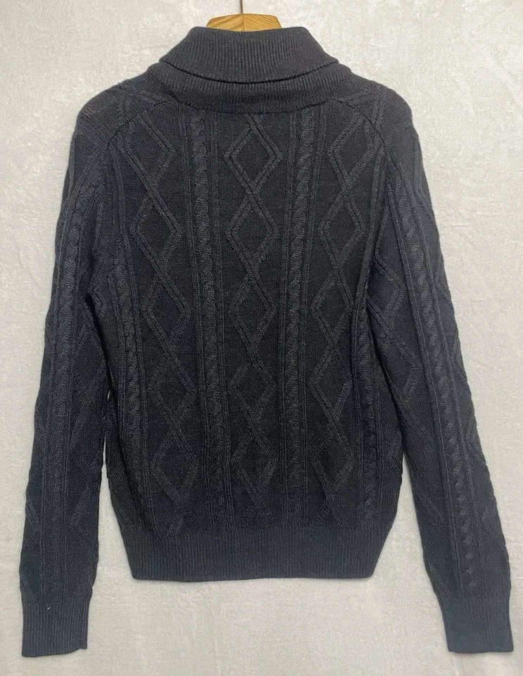 Toscano мужской вязаный свитер средний черный мериносовой шерсти смесь шаль рыбака новый - Изображение 2 из 4