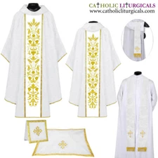 NEW WHITE Gothic Vestment & mass set with Embroidery, Chasuble, Casulla, Casel